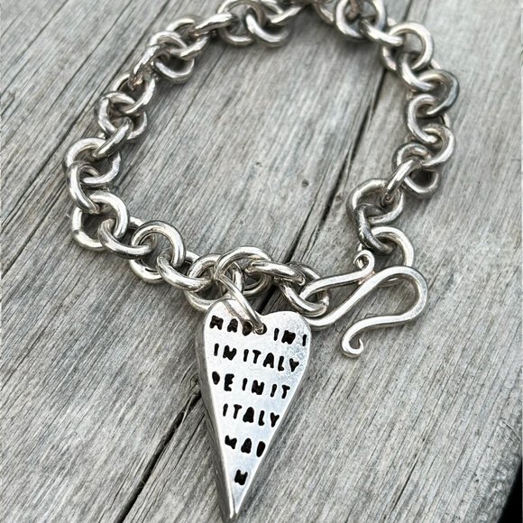 Sterling Silver Chain Heart Charm Bracelet - Picture 2 of 3